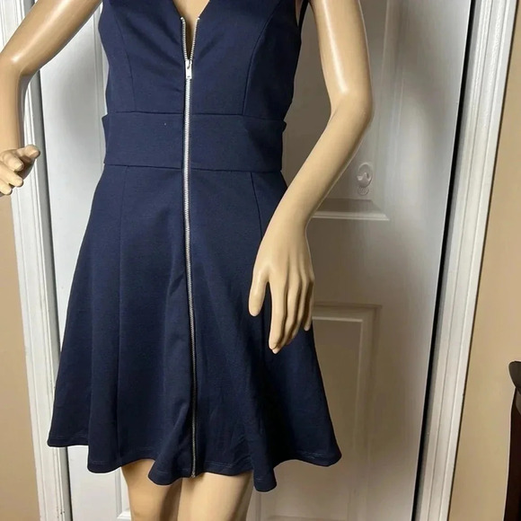 ANTHROPOLOGIE. CUT OUT MINI FIT & FLARE BLUE DRESS WITH FRONT ZIPPER - Picture 11 of 14